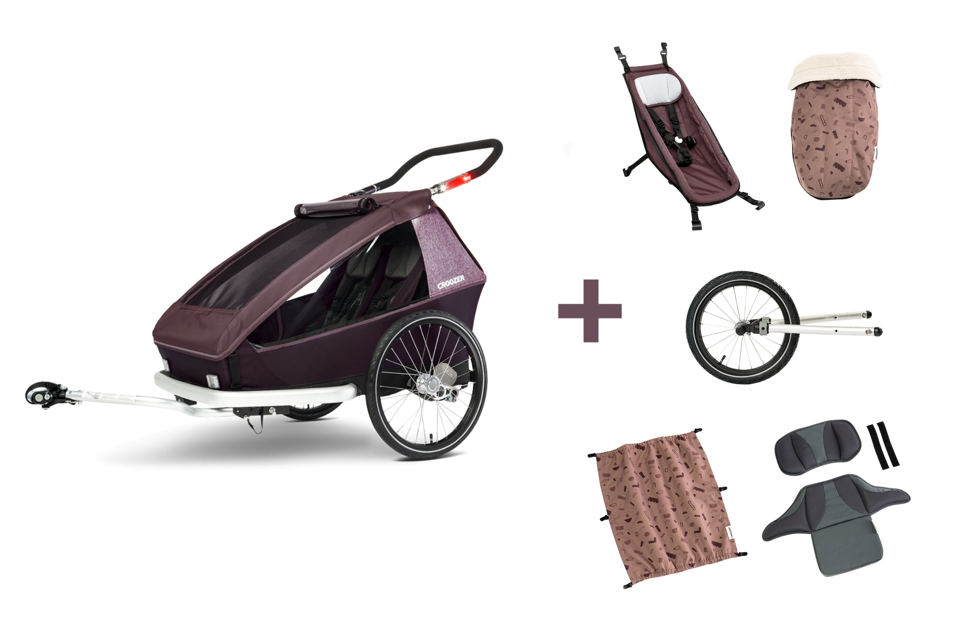 Croozer Fahrradanhänger Kid Vaaya 2 Allseason-Bundle lila für 2 Kinder
