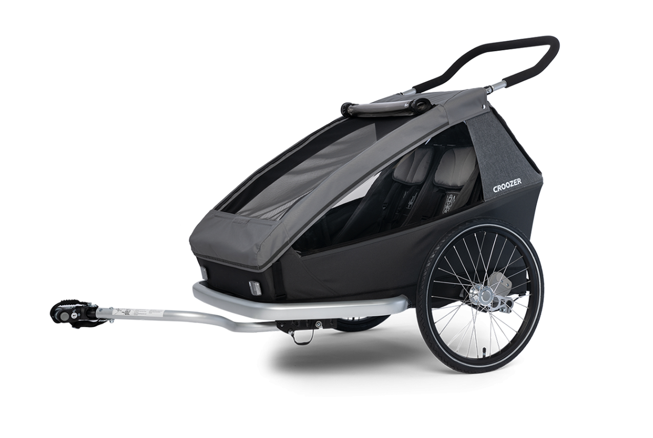 Croozer Fahrradanhänger Kid Keeke 2 grau + Buggy-Set für 2 Kinder