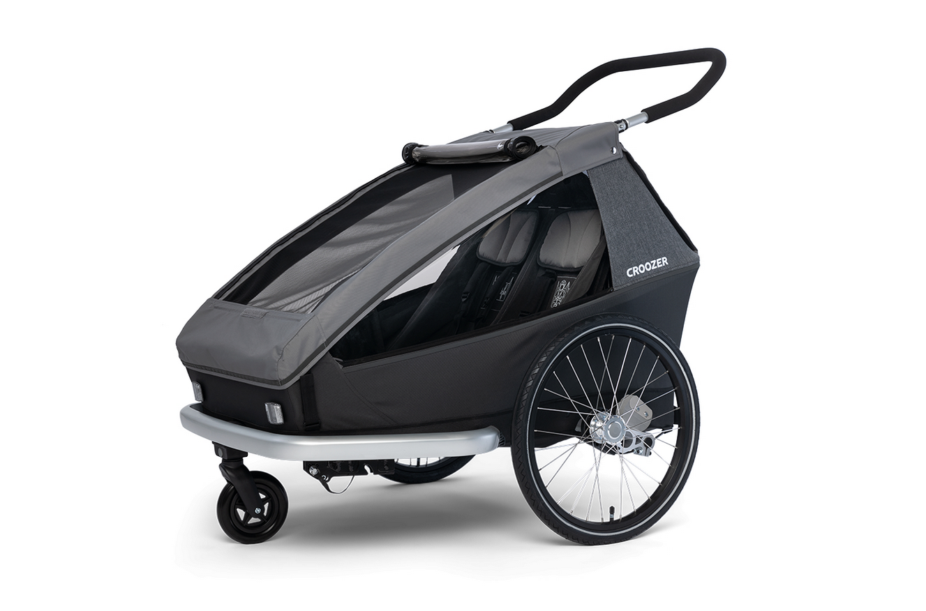 Croozer Fahrradanhänger Kid Keeke 2 grau + Buggy-Set für 2 Kinder