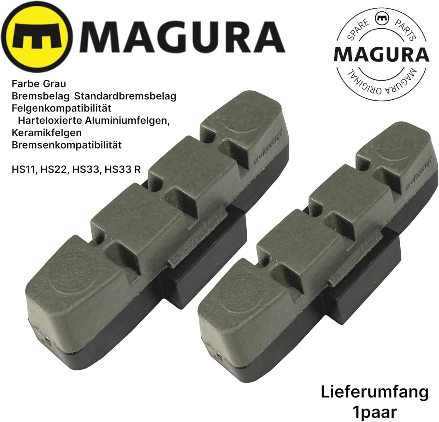Magura Bremsbeläge für hydraulische Felgenbremse Set Grau