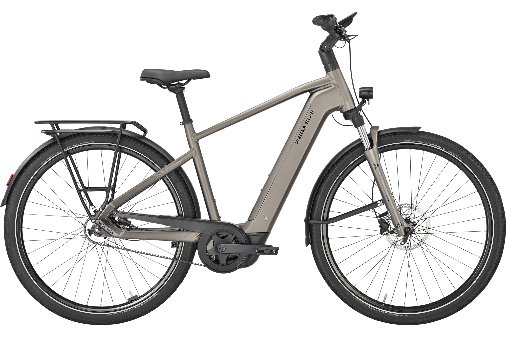 pegasus opero evo 5 di2 belt elektrofahrrad e-citybike Pegasus PREMIO EVO 5F Belt grau | 800WH | E-Bike Herren Trekking